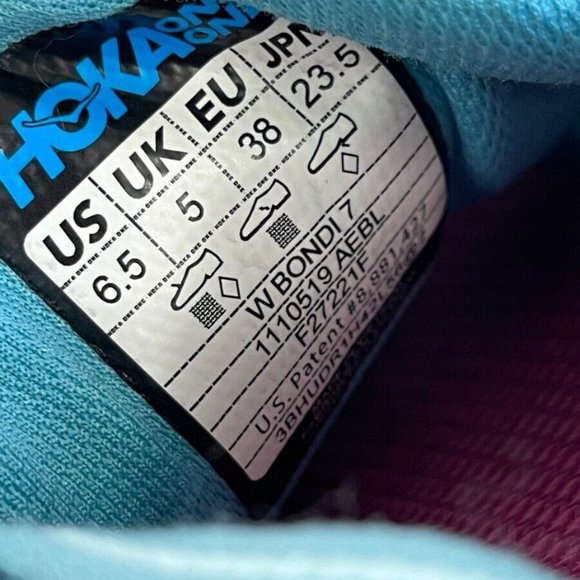Hoka One One Bondi 7 Women Sz 6.5US Sneaker EUC Aquarelle /Eggshell Blue Lace Up - Picture 7 of 11